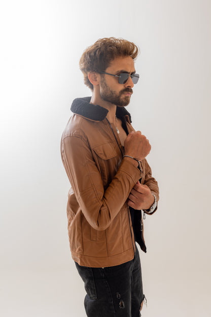 Fur-Lined Camel Leather Jacket A/X