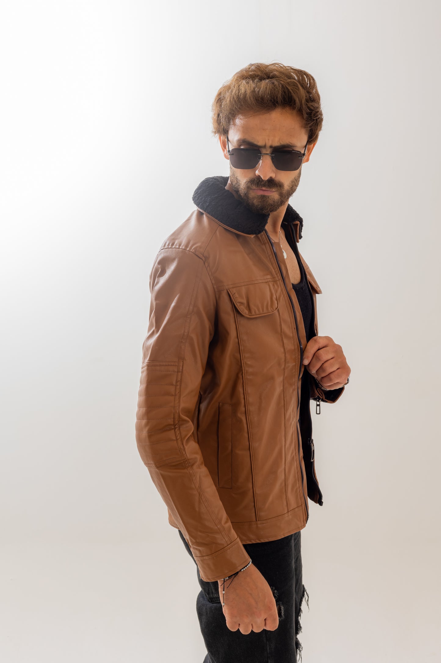 Fur-Lined Camel Leather Jacket A/X