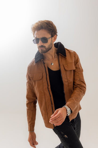 Fur-Lined Camel Leather Jacket A/X