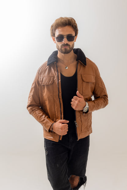 Fur-Lined Camel Leather Jacket A/X