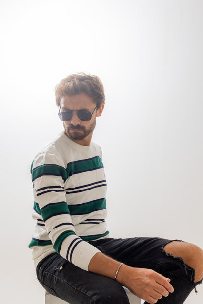 Lacoste White Striped Pullover