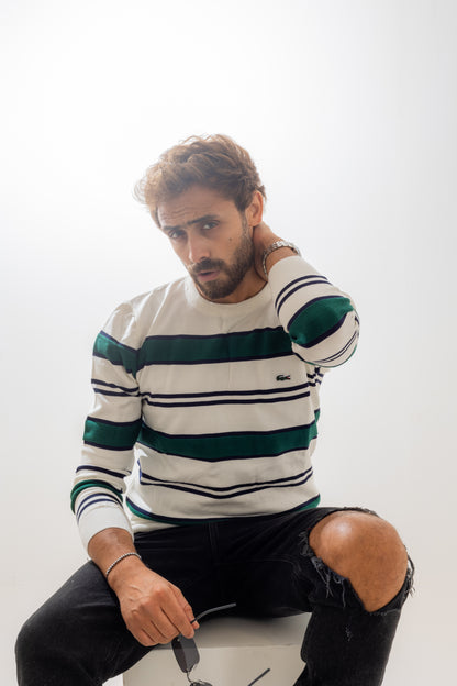 Lacoste White Striped Pullover